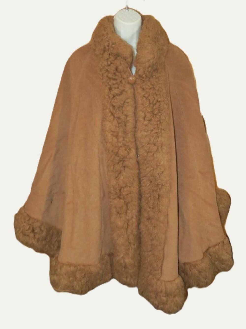 Jessica London Women's Brown Faux Shearling Cape Wool Blend Teddy Trim 18/20